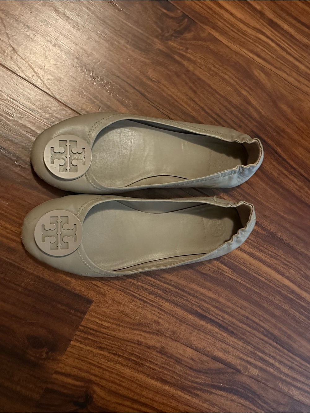 Tory Burch grey Leather Logo Ballet Flats